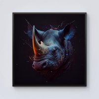 Warren Reed - Designer Rhino Face Splashart Framed Canvas in Black | Size: w10 inch x h10 inch