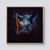 Warren Reed - Designer Rhino Face Splashart Framed Canvas in Light Brown | Size: w40 inch x h40 inch