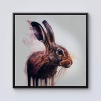 Warren Reed - Designer Hare Face Splashart Framed Canvas in Black | Size: W30" x H30"