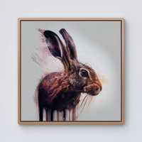 Warren Reed - Designer Hare Face Splashart Framed Canvas in Light Brown | Size: W30" x H30"
