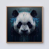 Warren Reed - Designer Panda Face Splashart Dark Background Framed Canvas in Light Brown | Size: w40 inch x h40 inch