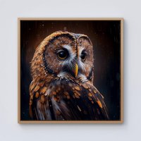 Warren Reed - Designer Tawny Owl Face Splashart Dark Background Framed Canvas in Light Brown | Size: W30" x H30"