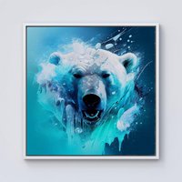 Warren Reed - Designer Polar Bear Face Splashart Framed Canvas in Off-White | Size: W16" x H16"