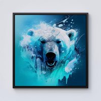 Warren Reed - Designer Polar Bear Face Splashart Framed Canvas in Black | Size: W30" x H30"