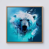 Warren Reed - Designer Polar Bear Face Splashart Framed Canvas in Light Brown | Size: w40 inch x h40 inch