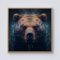 Warren Reed - Designer Brown Bear Face Splashart Framed Canvas in Light Brown | Size: w10 inch x h10 inch