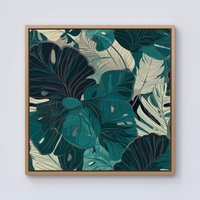Warren Reed - Designer Tropical Green Leaves Framed Canvas in Light Brown | Size: w10 inch x h10 inch