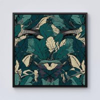Warren Reed - Designer Green Beige Tropical Leaves Framed Canvas in Black | Size: w10 inch x h10 inch