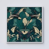 Warren Reed - Designer Green Beige Tropical Leaves Framed Canvas in Off-White | Size: w40 inch x h40 inch