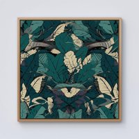 Warren Reed - Designer Green Beige Tropical Leaves Framed Canvas in Light Brown | Size: w40 inch x h40 inch