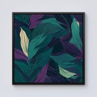 Warren Reed - Designer Green Purple Tropical Leaves Framed Canvas in Black | Size: W30" x H30"