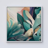 Warren Reed - Designer Abstract Tropical Leaves Framed Canvas in Off-White | Size: w40 inch x h40 inch