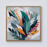 Warren Reed - Designer Coloured Abstrace Feather Leaves Framed Canvas in Light Brown | Size: W30" x H30"