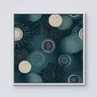 Warren Reed - Designer Blue Moon & Sun Framed Canvas in Off-White | Size: W30" x H30"