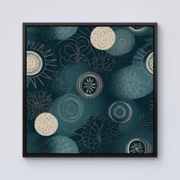 Warren Reed - Designer Blue Moon & Sun Framed Canvas in Black | Size: w40 inch x h40 inch