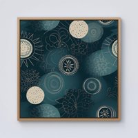Warren Reed - Designer Blue Moon & Sun Framed Canvas in Light Brown | Size: w40 inch x h40 inch