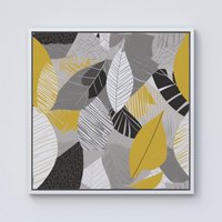 Warren Reed - Designer Grey Yellow Autumn Leaves Framed Canvas in Off-White | Size: W16" x H16"