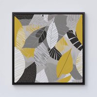 Warren Reed - Designer Grey Yellow Autumn Leaves Framed Canvas in Black | Size: W16" x H16"