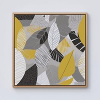 Warren Reed - Designer Grey Yellow Autumn Leaves Framed Canvas in Light Brown | Size: W16" x H16"