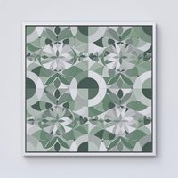 Warren Reed - Designer Geometric Pastel Green Framed Canvas in Off-White | Size: w10 inch x h10 inch