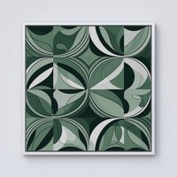 Warren Reed - Designer Geometric Green Black Framed Canvas in Off-White | Size: W30" x H30"