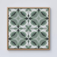 Warren Reed - Designer Geometric Green Grey Framed Canvas in Light Brown | Size: W16" x H16"