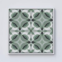 Warren Reed - Designer Geometric Green Grey Framed Canvas in Off-White | Size: w40 inch x h40 inch