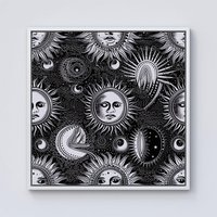 Warren Reed - Designer Moon & Sun Black White Framed Canvas in Off-White | Size: w10 inch x h10 inch