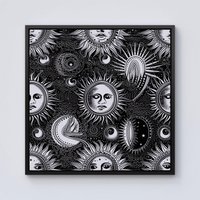 Warren Reed - Designer Moon & Sun Black White Framed Canvas | Size: w10 inch x h10 inch