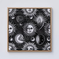 Warren Reed - Designer Moon & Sun Black White Framed Canvas in Light Brown | Size: w10 inch x h10 inch