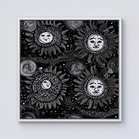 Warren Reed - Designer Moon & Sun White Black Framed Canvas in Off-White | Size: w10 inch x h10 inch