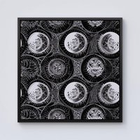 Warren Reed - Designer Black White Moon & Sun Framed Canvas | Size: W16" x H16"