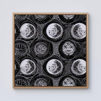 Warren Reed - Designer Black White Moon & Sun Framed Canvas in Light Brown | Size: W16" x H16"