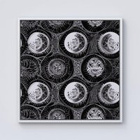 Warren Reed - Designer Black White Moon & Sun Framed Canvas in Off-White | Size: W30" x H30"