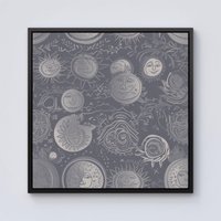 Warren Reed - Designer Sun & Moon in Grey Framed Canvas in Black | Size: w10 inch x h10 inch