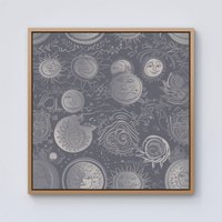 Warren Reed - Designer Sun & Moon in Grey Framed Canvas in Light Brown | Size: w10 inch x h10 inch