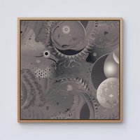 Warren Reed - Designer Abstract Moon Shapes Framed Canvas in Light Brown | Size: W16" x H16"