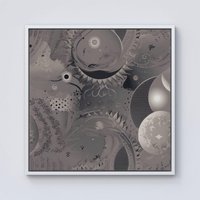 Warren Reed - Designer Abstract Moon Shapes Framed Canvas in Off-White | Size: W30" x H30"