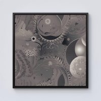 Warren Reed - Designer Abstract Moon Shapes Framed Canvas in Black | Size: w40 inch x h40 inch
