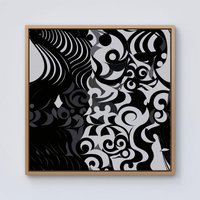 Warren Reed - Designer Black Grey Abstract Framed Canvas in Light Brown | Size: w10 inch x h10 inch