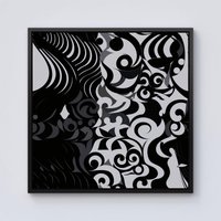 Warren Reed - Designer Black Grey Abstract Framed Canvas | Size: W30" x H30"