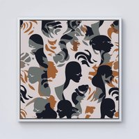 Warren Reed - Designer Abstract Grey Brown Silhouette Framed Canvas in Off-White | Size: W30" x H30"