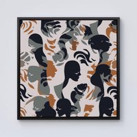 Warren Reed - Designer Abstract Grey Brown Silhouette Framed Canvas in Black | Size: W30" x H30"