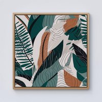 Warren Reed - Designer Autumn Tropical Leaves Green Brown Framed Canvas in Light Brown | Size: w40 inch x h40 inch