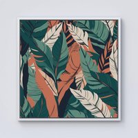 Warren Reed - Designer Autumn Tropical Leaves Framed Canvas in Off-White | Size: W30" x H30"