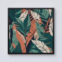 Warren Reed - Designer Autumn Tropical Leaves Framed Canvas in Black | Size: w40 inch x h40 inch