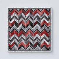 Warren Reed - Designer Red Grey Geometric Pattern Framed Canvas in Off-White | Size: W16" x H16"