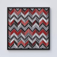 Warren Reed - Designer Red Grey Geometric Pattern Framed Canvas in Black | Size: W30" x H30"