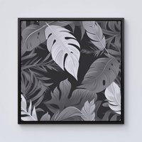 Warren Reed - Designer Black White Tropical Leaves Framed Canvas | Size: W16" x H16"