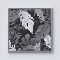 Warren Reed - Designer Black White Tropical Leaves Framed Canvas in Off-White | Size: w40 inch x h40 inch